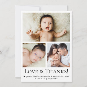Baby Photo Birth-meddelandet Kärlek och tack Inbjudningar