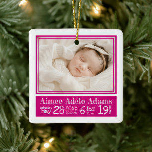 Baby Photo Birth Stats Ornament Magenta Rand