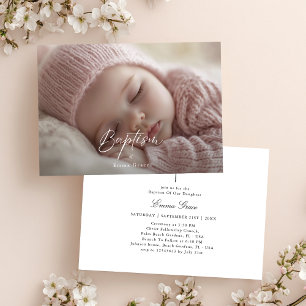Baby Photo Black & White Genus Neutral Baptism Inbjudningar