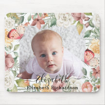 Baby Photo Blommigt Ro Rosa Butterfly Botanical