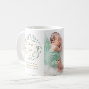 Baby Photo Blommigt Tack Birth Annonement Kaffemugg