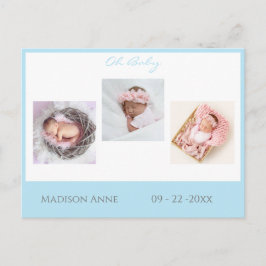 Baby Photo Blue Boy Script Stats Cute Birth Meddelande Vykort