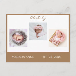 Baby Photo Brown Tan Boy eller Girl Meddelande Vykort