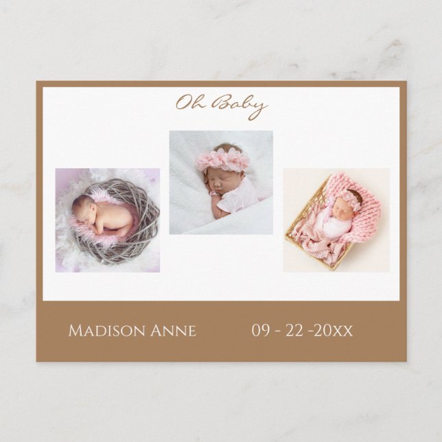 Baby Photo Brown Tan Boy eller Girl Meddelande Vykort (Framsida)