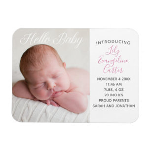 Baby Photo Chic Rosa Birth Anouncement Magnet