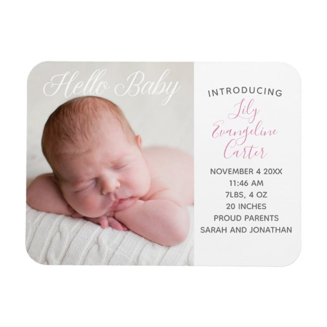 Baby Photo Chic Rosa Birth Anouncement Magnet (Horisontell)