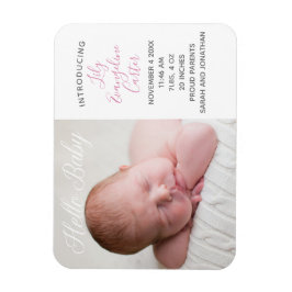 Baby Photo Chic Rosa Birth Anouncement Magnet