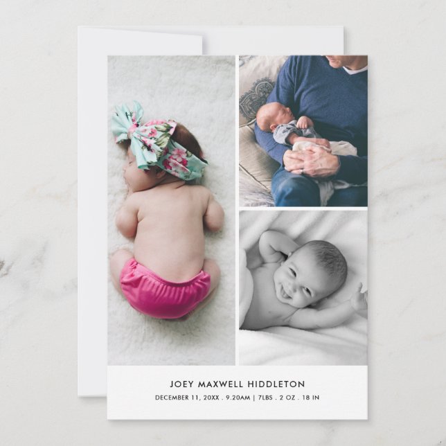 Baby Photo Collage Birth Announcement Elegant Meddelande (Framsida)