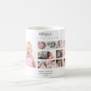 Baby Photo Collage Birth Stats 12 månaders Anpass Kaffemugg