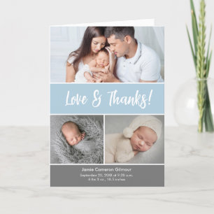 Baby Photo Collage Blue Baby Shower Kärlek & Tack Kort