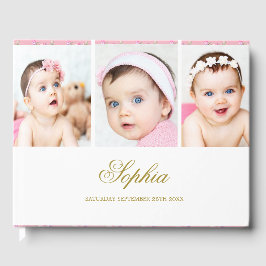 Baby Photo Collage Elegant Guld White Gästböcker
