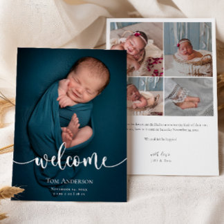 Baby Photo collage Elegant Namn-skript Birth Meddelande