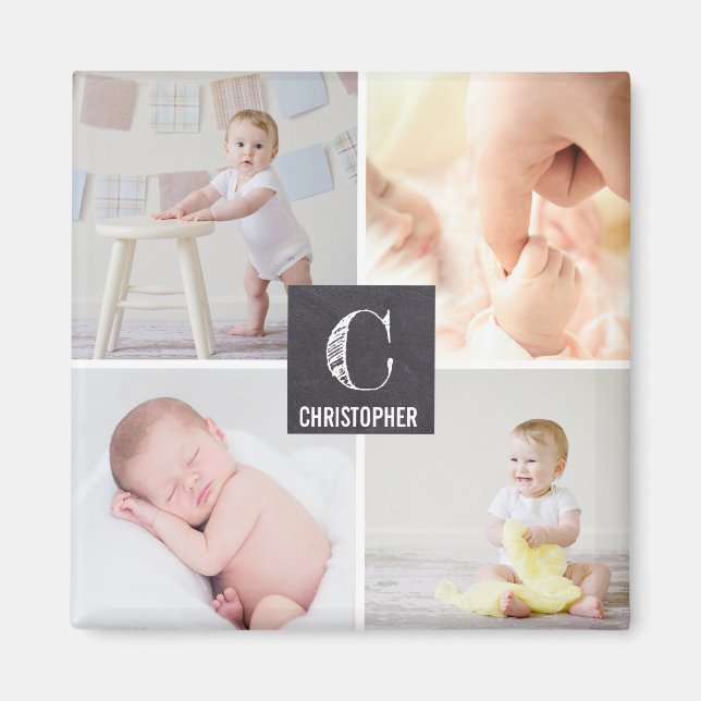 Baby Photo Collage | Kalkboard Etch Magnet (Framsidan)