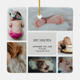 Baby Photo Collage Keepsaké Namn födelsedatum Julgransprydnad Keramik
