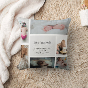 Baby Photo Collage Keepsaké Namn födelsedatum Kudde