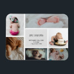 Baby Photo Collage Keepsaké Namn födelsedatum Magnet<br><div class="desc">Ett vackert sätt att minnas dina skattade baby-ögonblick. Fånga dina nyfödda minnen för alltid med den här fotosamlingen baby med baby namn,  födelsedatum,  vikt och längd. Anpassa fotografierna och texten och gör den till din egen. Underbar mamma-gåva,  pappa-gåva,  mormor-gåva,  farmorskgåva eller helt enkelt en familjs baby-keepé för dig själv.</div>