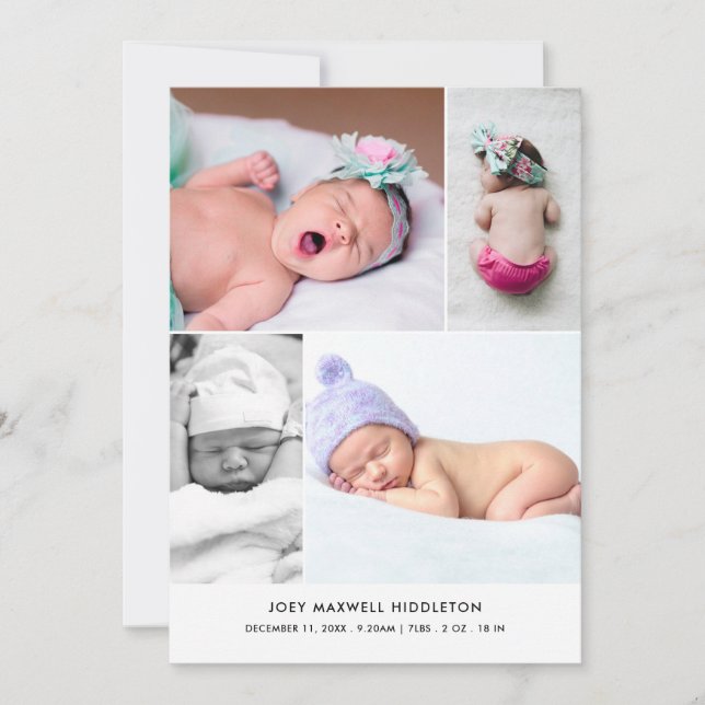 Baby Photo Collage Modern Birth Notice Meddelande (Framsida)