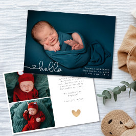 Baby Photo Collage Modern Heart Calligraphy Bird Meddelande