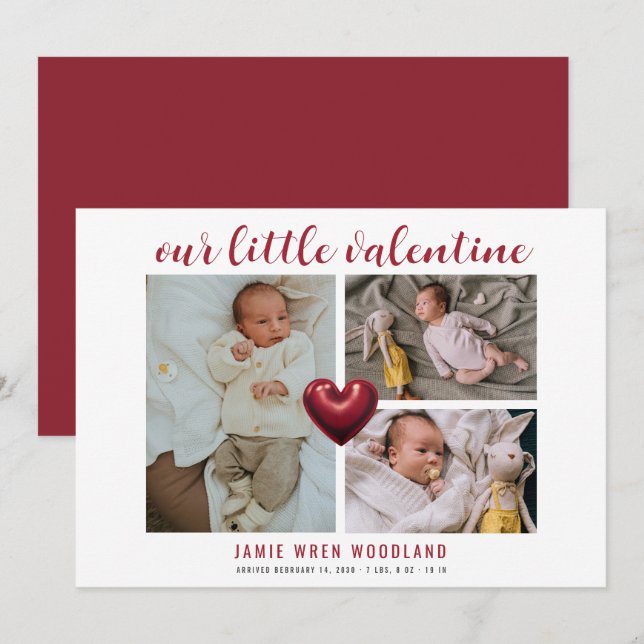 Baby Photo Collage Valentines födelsemeddelande (Fram/baksida)