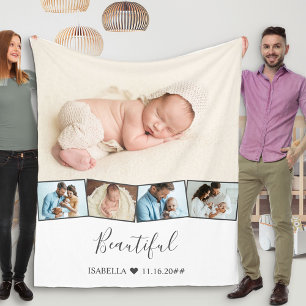Baby Photo Collage Zigzag Bild Strip White Fleecefilt