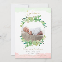 Baby Photo Eucalyptus Modern Birth Meddelande