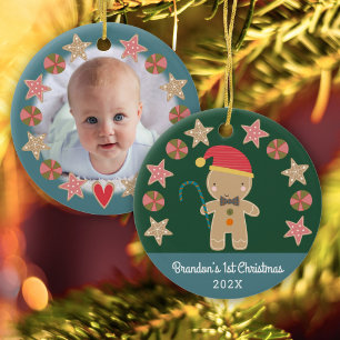 Baby Photo First jul jul Gingertea Boy Grönt Julgransprydnad Keramik