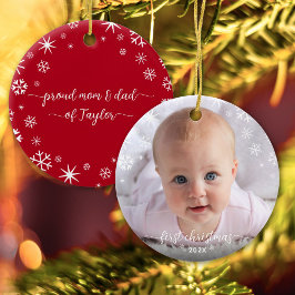 Baby Photo First jul Snöflingor Nya föräldrar Julgransprydnad Keramik