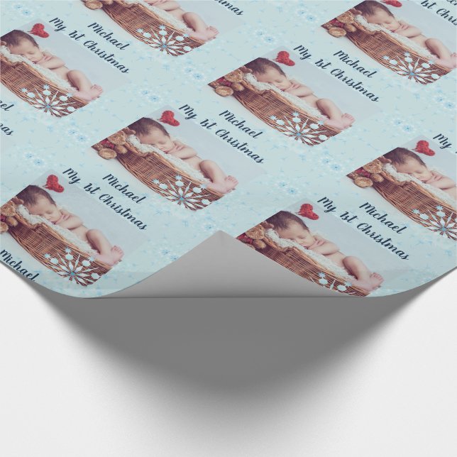 Baby PHOTO GiftWrap - 1:a julen Snöflingor Presentpapper (Hörn)