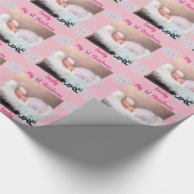 Baby PHOTO GiftWrap - Rosa Girl 1000 - 1:a jul Presentpapper (Hörn)