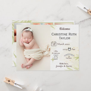Baby Photo & golden löv-kort för födelseanmälan
