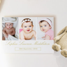 Baby Photo Guld Färgad-skript för födelsemeddeland Vykort