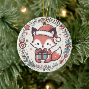 Baby Photo Jul Cute Fox Julgransprydnad Keramik
