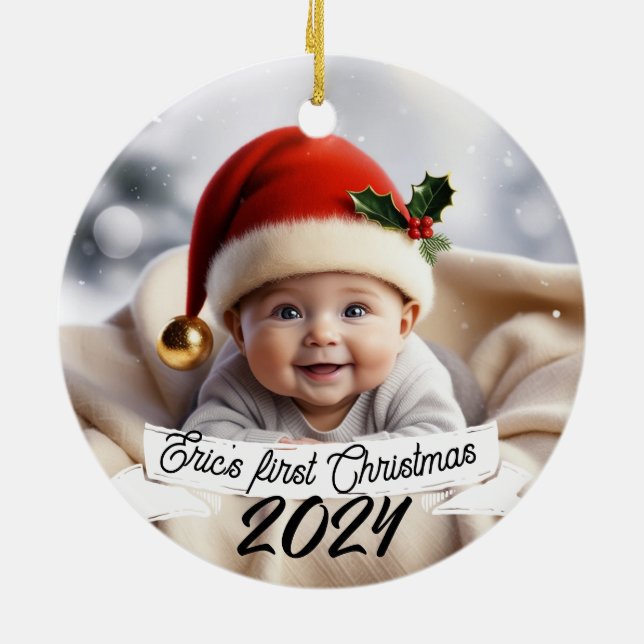 Baby Photo Jul Cute Fox Julgransprydnad Keramik (Baksidan)
