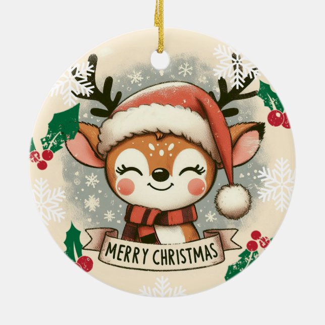 Baby Photo jul Mistletoe Cute Fox Julgransprydnad Keramik (Baksidan)