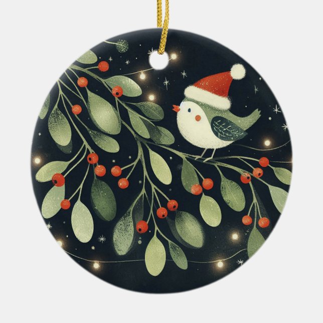 Baby Photo jul Mistletoe Robin Wandee Julgransprydnad Keramik (Framsidan)