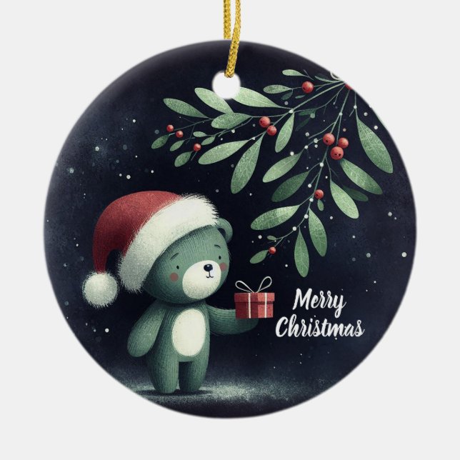 Baby Photo jul Mistletoe Robin Wandee Julgransprydnad Keramik (Framsidan)