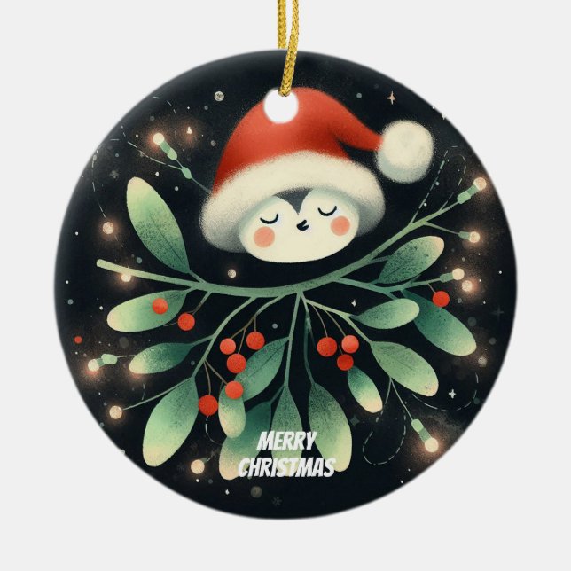 Baby Photo jul Mistletoe Robin Wandee Julgransprydnad Keramik (Framsidan)
