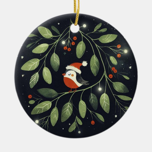 Baby Photo jul Mistletoe Robin Wandee Julgransprydnad Keramik (Framsidan)