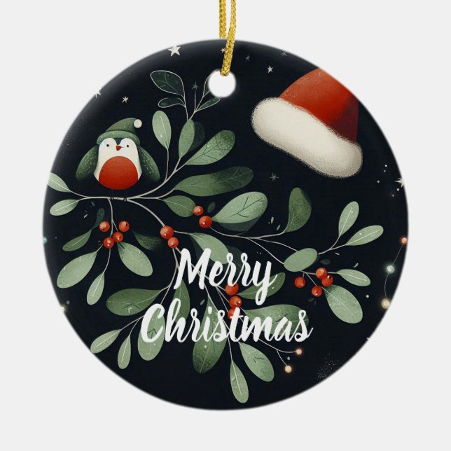 Baby Photo jul Mistletoe Robin Wandee Julgransprydnad Keramik (Framsidan)