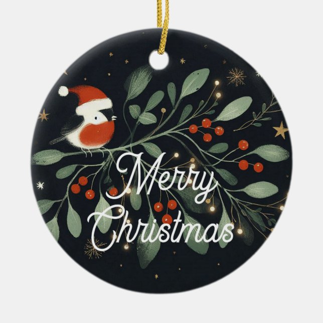 Baby Photo jul Mistletoe Robin Wandee Julgransprydnad Keramik (Framsidan)