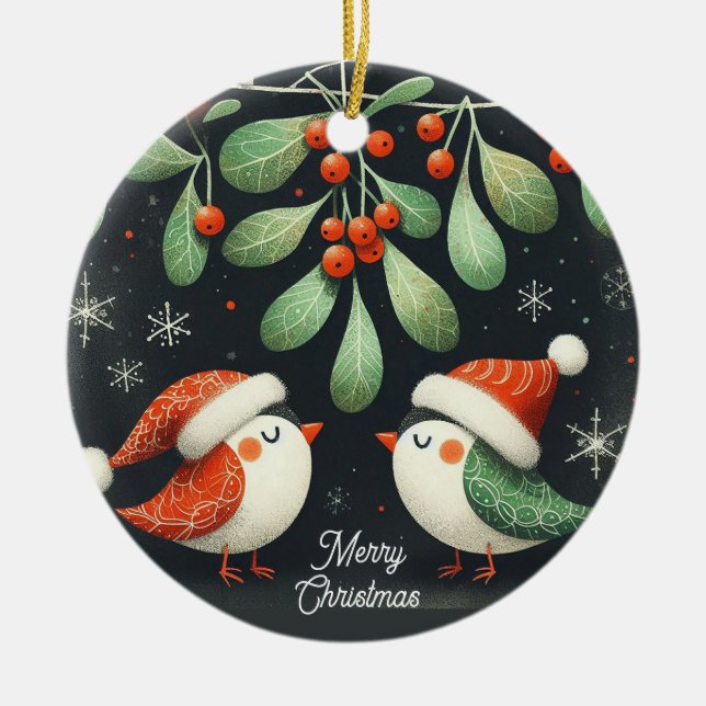 Baby Photo jul Mistletoe Robin Wandee Julgransprydnad Keramik (Framsidan)