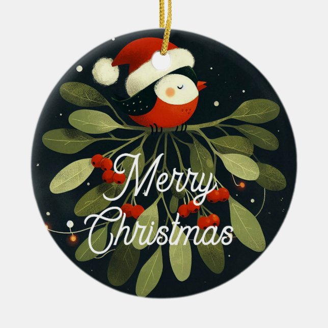 Baby Photo jul Mistletoe Robin Wandee Julgransprydnad Keramik (Framsidan)