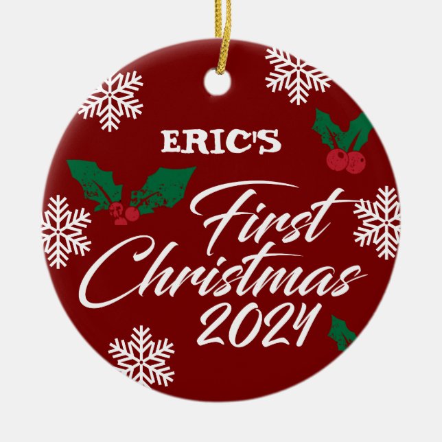 Baby Photo jul Mistletoe Snöflingor Julgransprydnad Keramik (Framsidan)