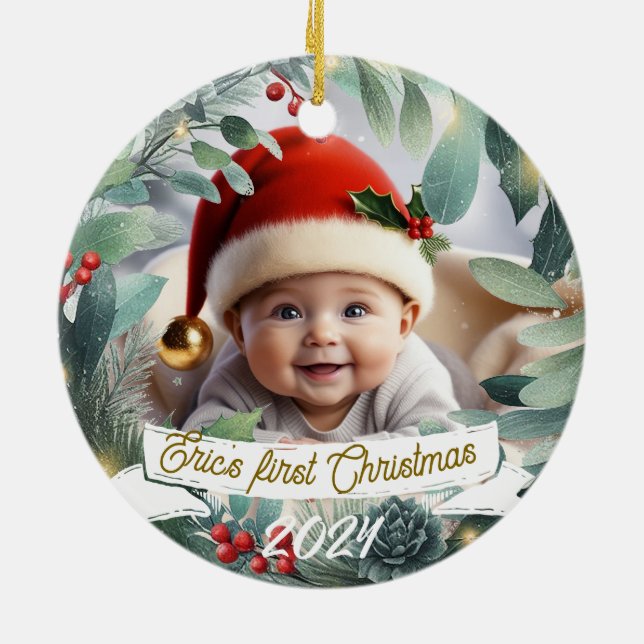 Baby Photo jul Mistletoe Wandan Julgransprydnad Keramik (Baksidan)