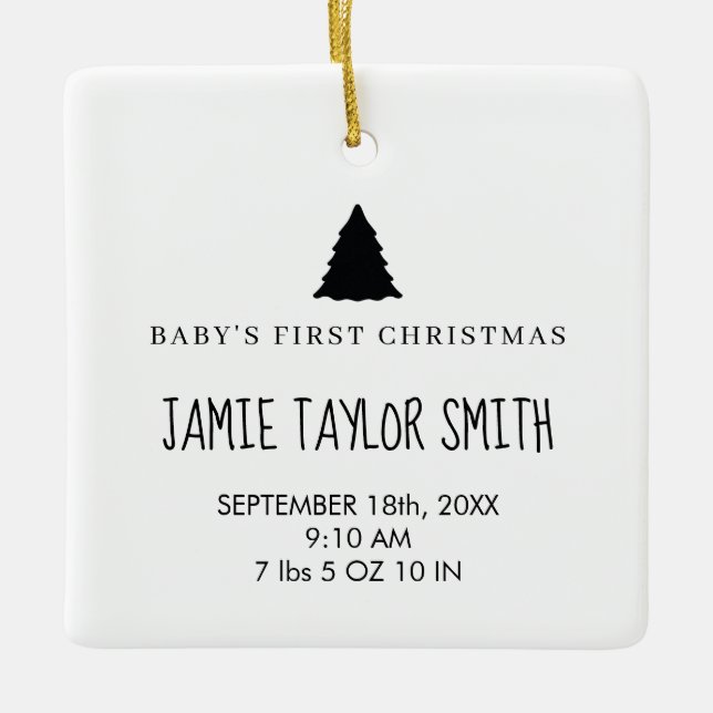 Baby Photo Keepsak Namn födelsedatum Stats Julgransprydnad Keramik (Framsida)