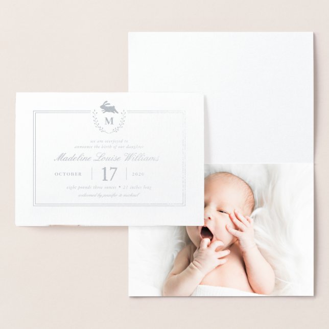 BABY PHOTO-MEDDELANDET | Minimalistisk bunny Folierat Kort (Display)
