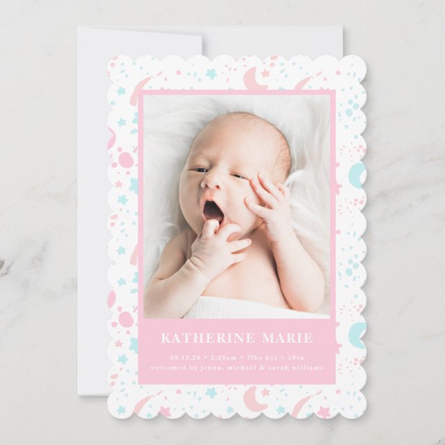 BABY PHOTO-MEDDELANDET | Pastel Måne & Stars Julkort (Framsida)