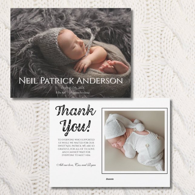 Baby Photo Modern Birth Announcement White Julkort (Skapare uppladdad)