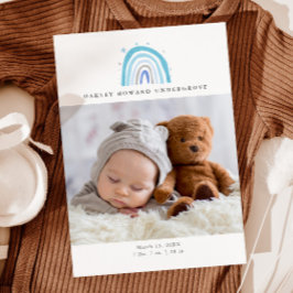 Baby Photo Modern Blue Rainbow Birth Meddelande