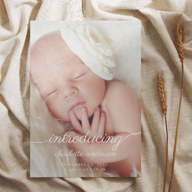 Baby Photo Modern Elegant Calligraphy Birth Meddelande (Skapare uppladdad)